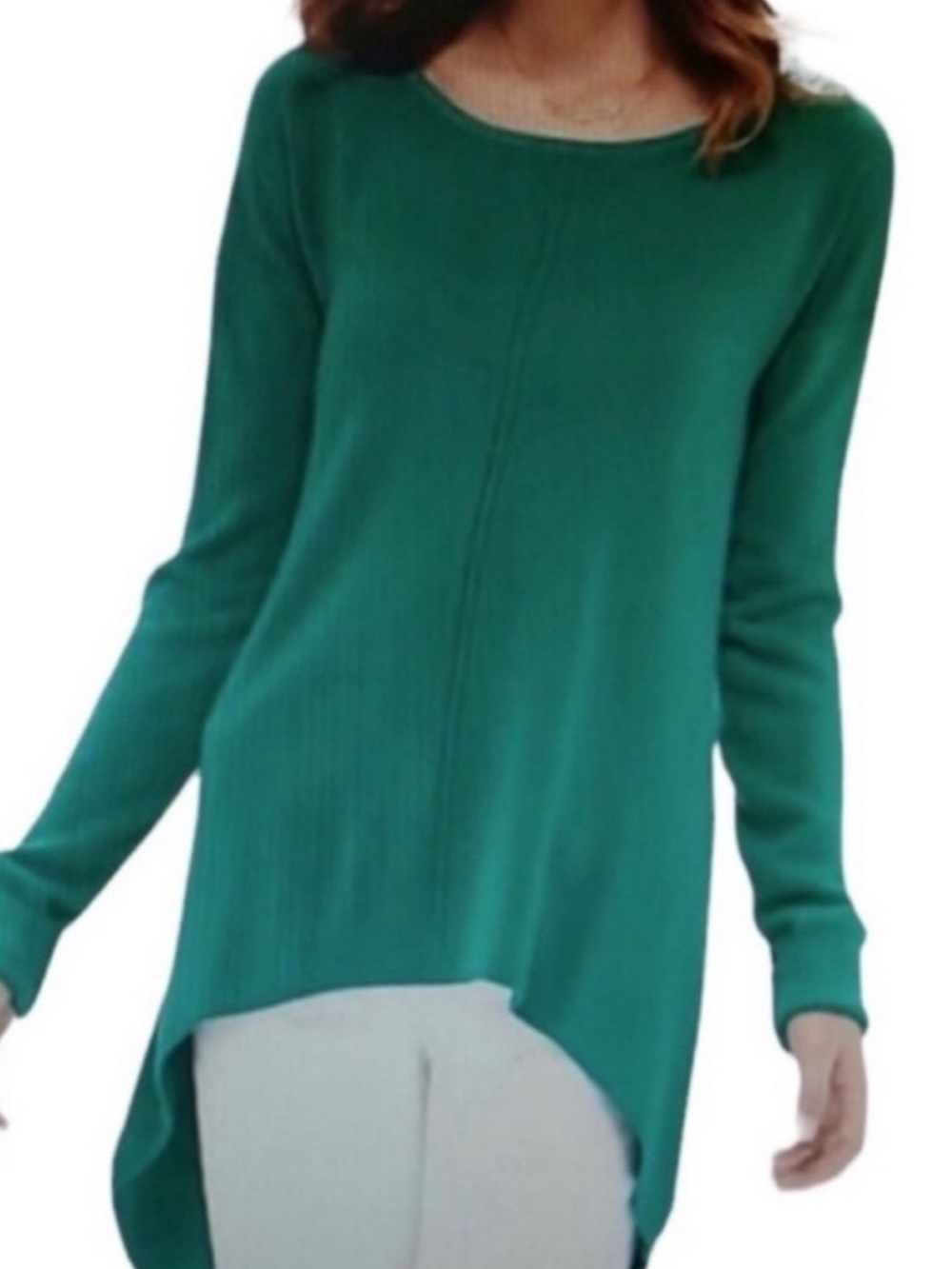 The Limited Green Long Sleeve Pointelle Knit Tunic Sweater Size Small